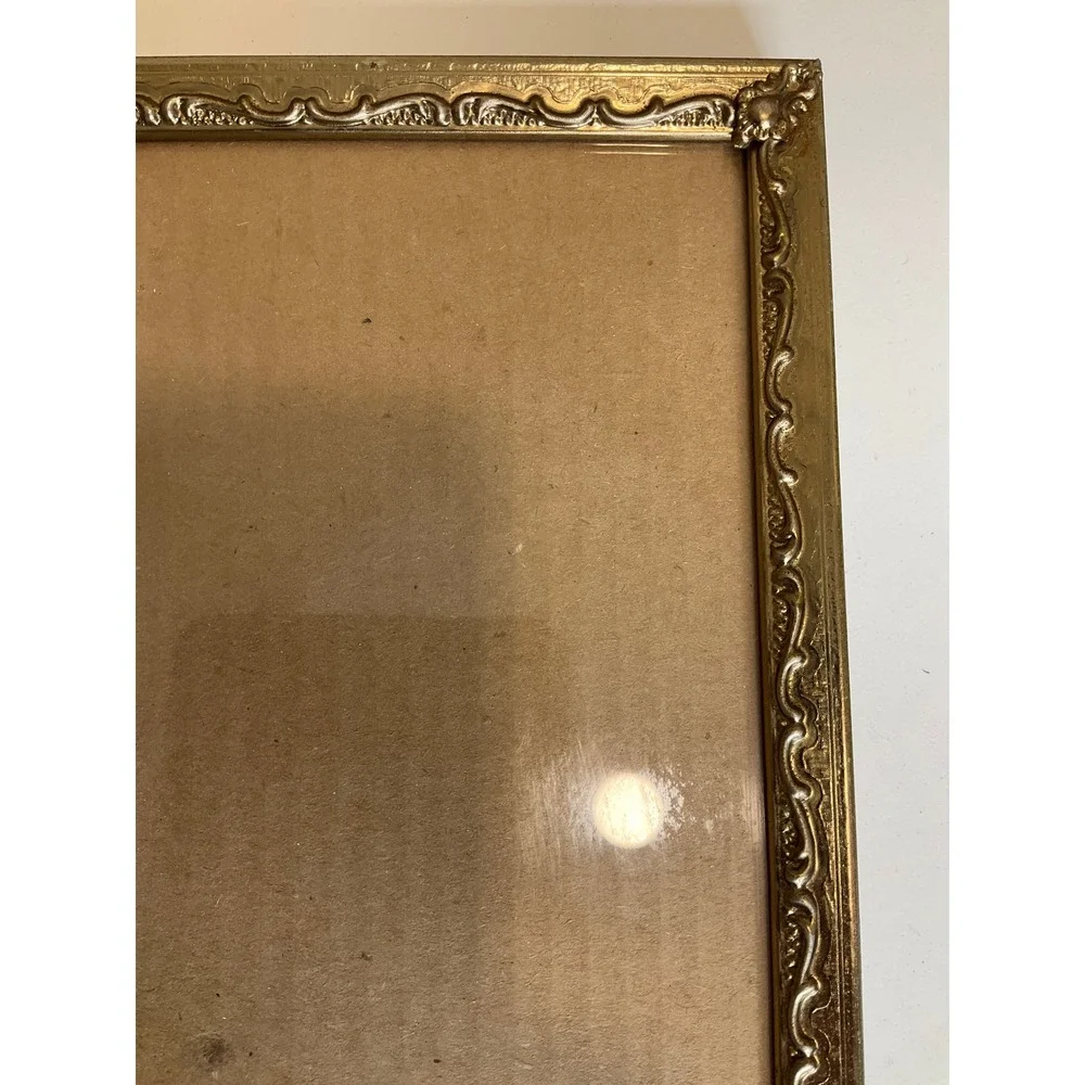 Vintage Art Deco Metal Picture Frame Gold Tone w/ Glass 8X10 Ornate Mid Century